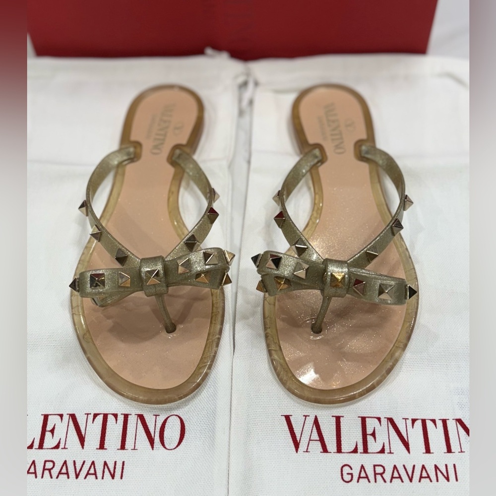 Valentino Gold Sandals with Studded Straps